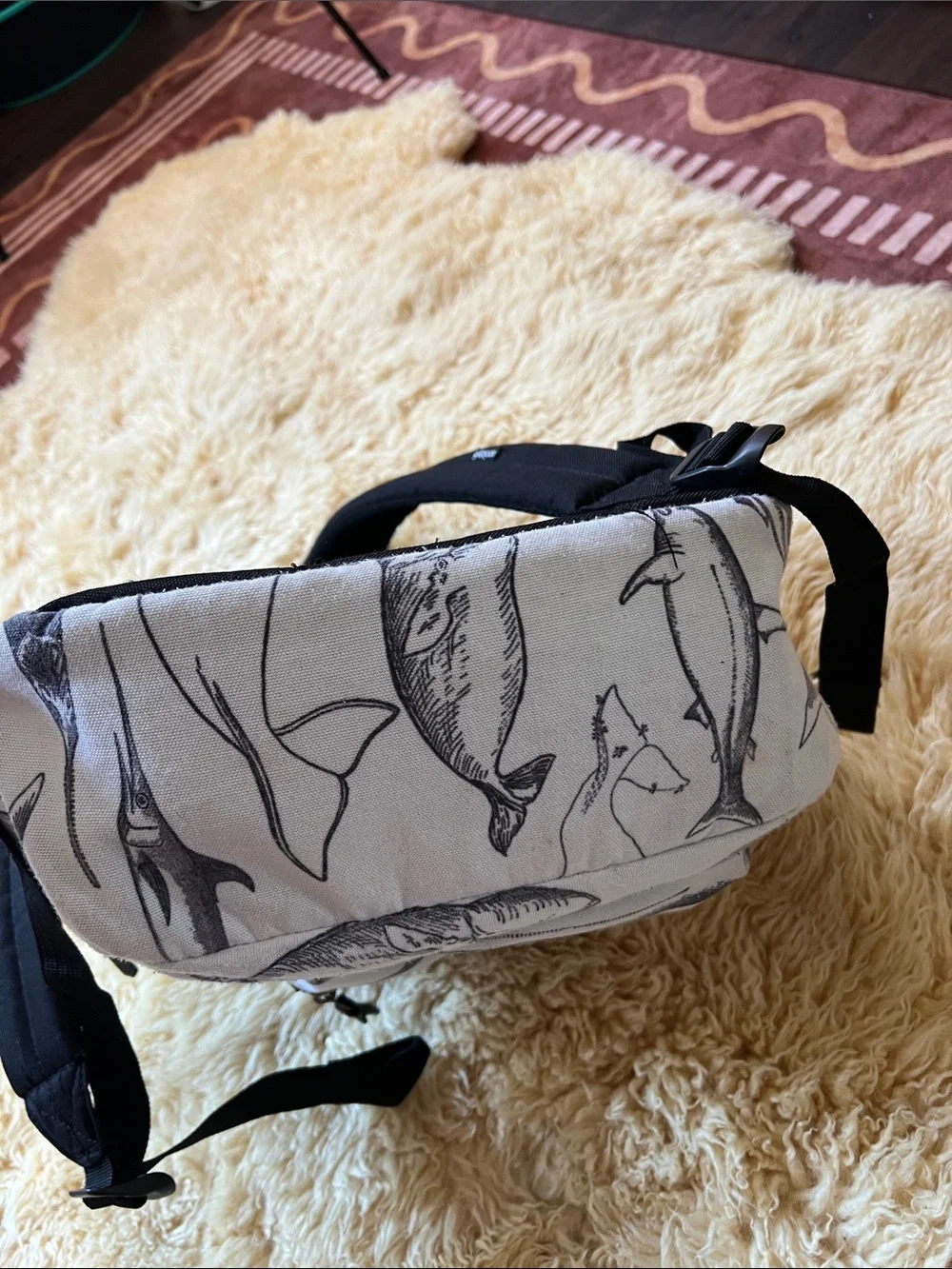 Whale Print Mini Backpack in White and Black - Women